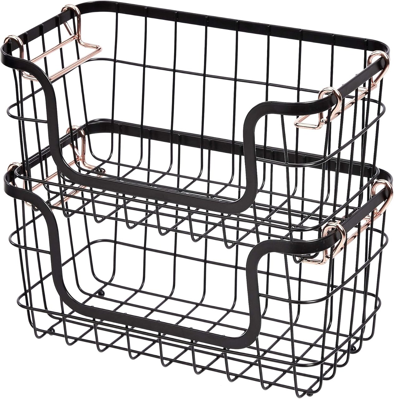 Stackable Metal Wire Rectangular Storage Basket Set (Black) 6.4"D x 12.2"W x 5.6"H